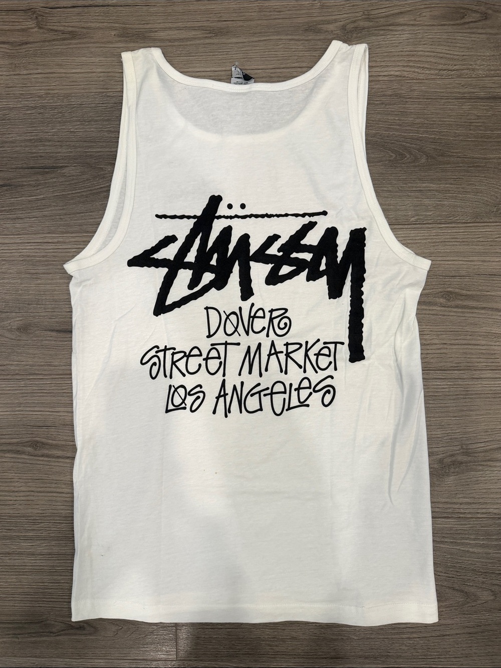 White with Black Font Stüssy Dover Street Market Los Angeles Cut Tag Tank Sz Sm
